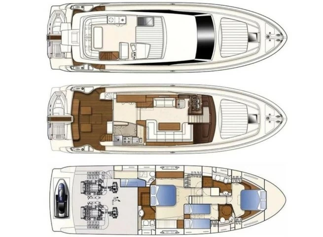 54尺法拉帝(Ferretti)592二手豪华飞桥游艇布局图