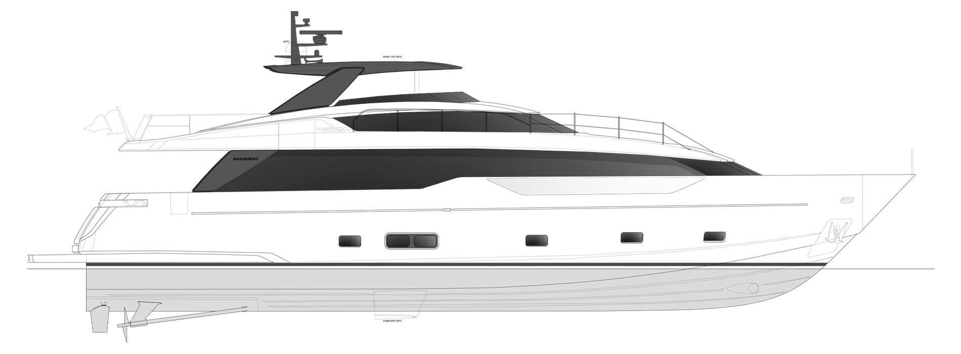 圣劳伦佐(Sanlorenzo)SL90A飞桥游艇侧视图