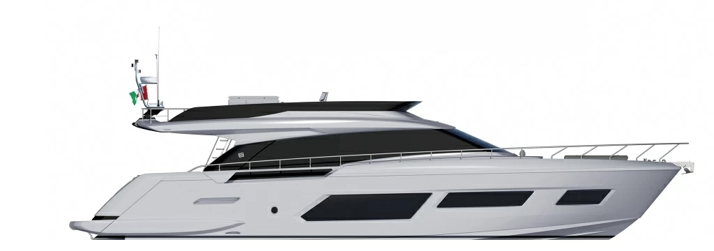 法拉帝(Ferretti)670私人飞桥游艇侧视图