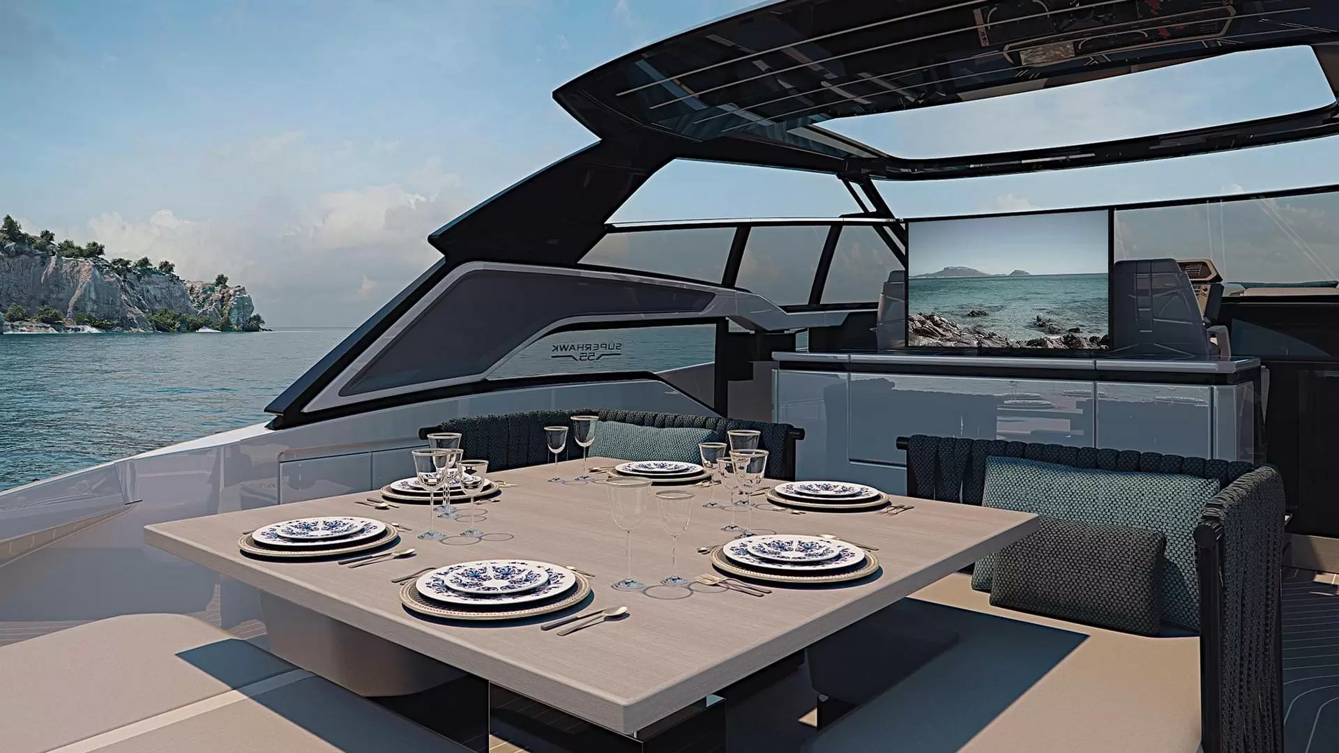 圣汐克(Sunseeker)Superhawk55运动巡洋游艇船尾休闲区