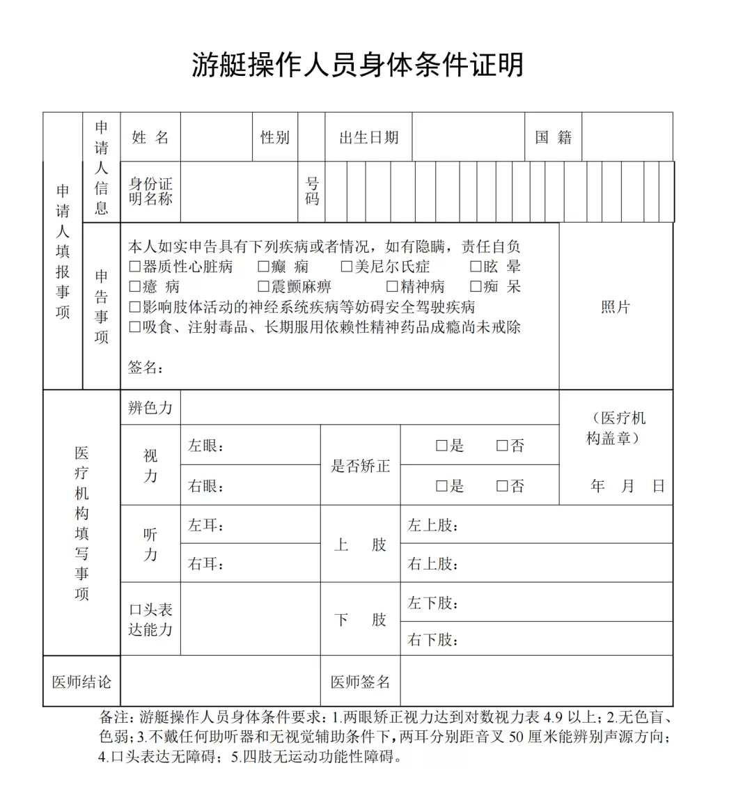 游艇驾照体检要求标准是什么?