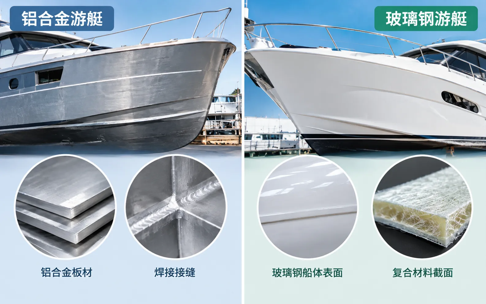 铝合金与玻璃钢船体材料对比